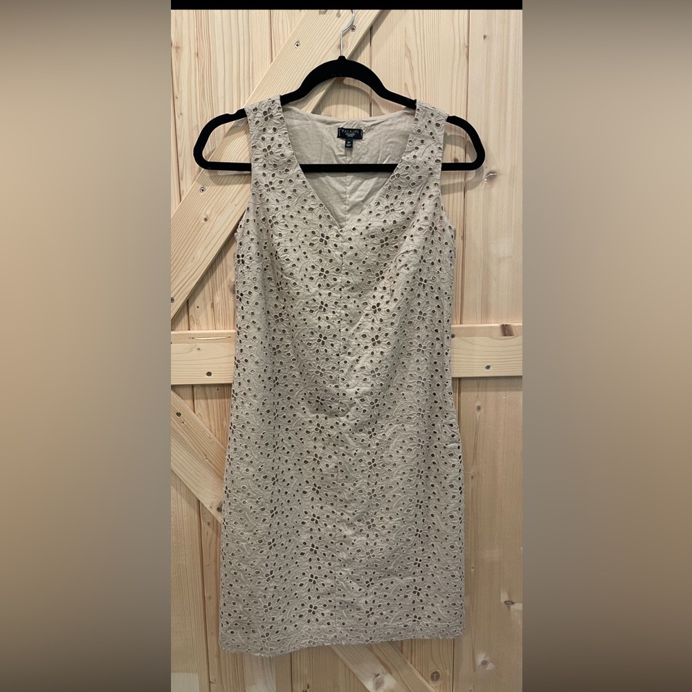 Talbots Tan eyelet dress. Sleeveless, fully lined with side zipper.